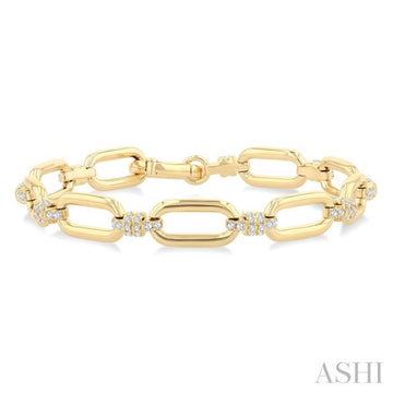 1 1/10 Ctw Round Cut Diamond Paper Clip Link Fashion Bracelet in 14K Yellow Gold